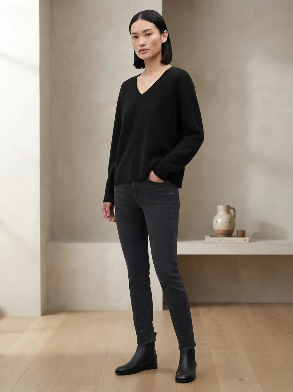 Everyday V-Neck Sweater in Black